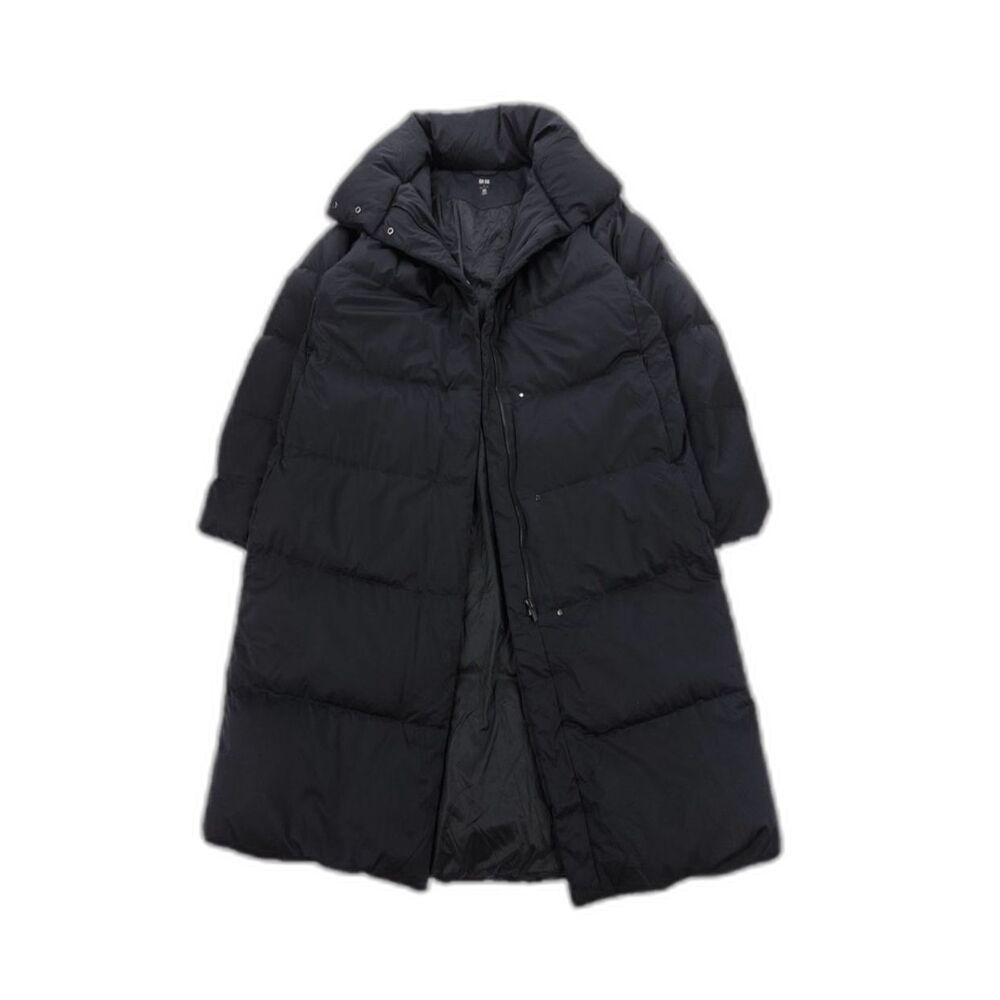 UNIQLO Powder Feel Down Long Coat Quilted Puffer Parka Black Minimal Gorpcore